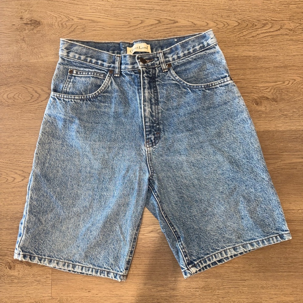 Vintage 90s Great Land 100% Cotton Denim Light Wash High Waist Shorts Size 30